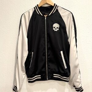 Divided Black and White Skull Bomber Jacket